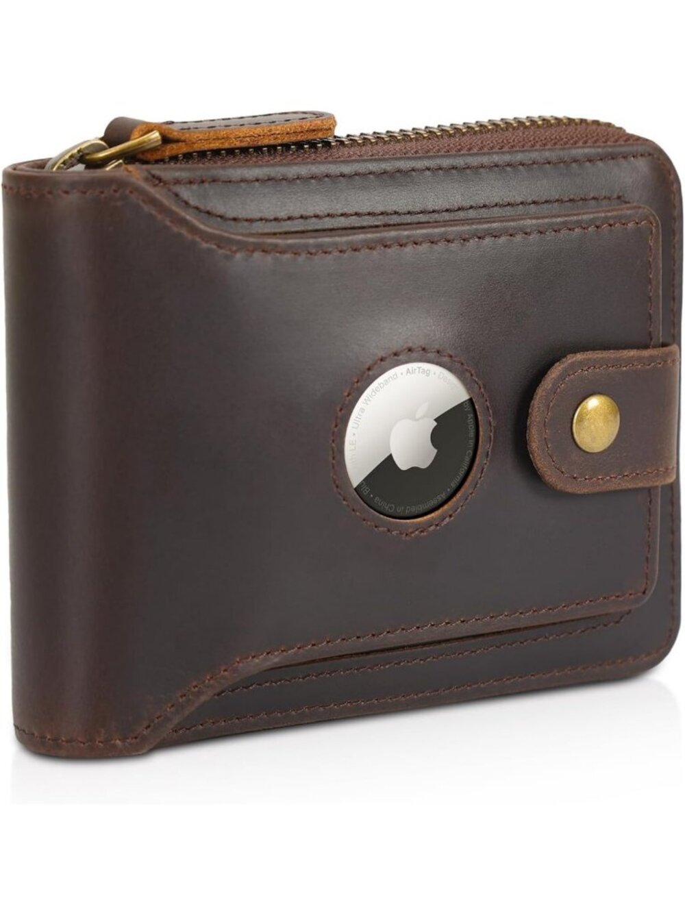 Men's Bifold Leather Wallet - RFID Blocking, Cash & Card Holder, Air Tag Slot